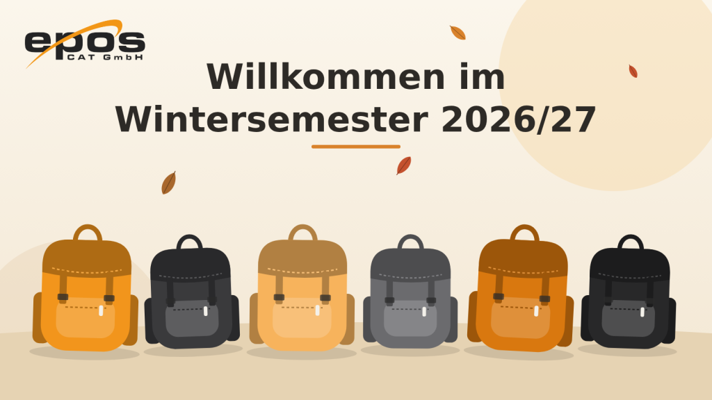Rucksäcke in EPOS Hausfarben zum Beginn des Wintersemesters 2026/27